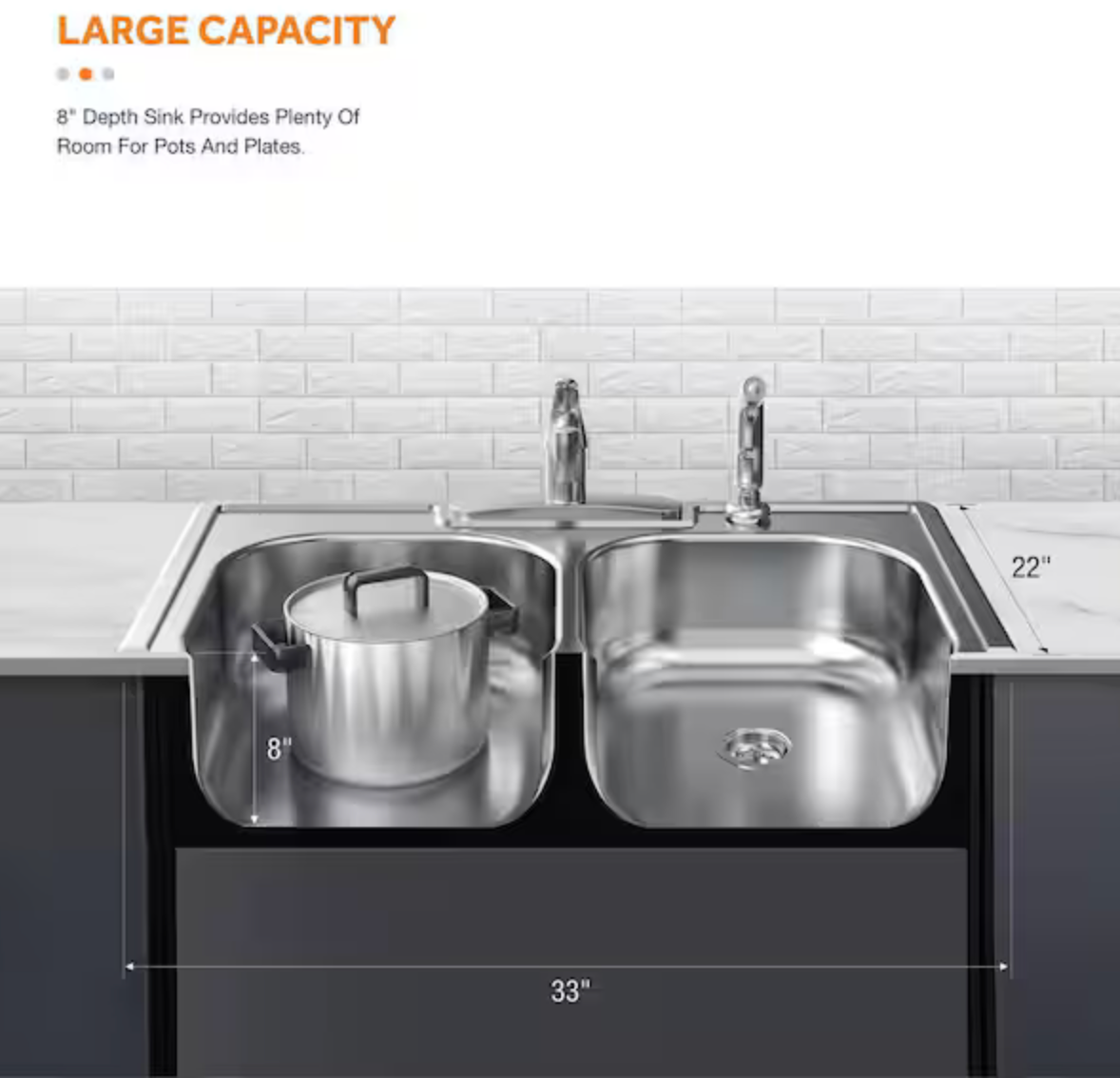 33" Drop in Double Bowl 22 Gauge SS Kitchen Sink with Faucet & Strainer Basket