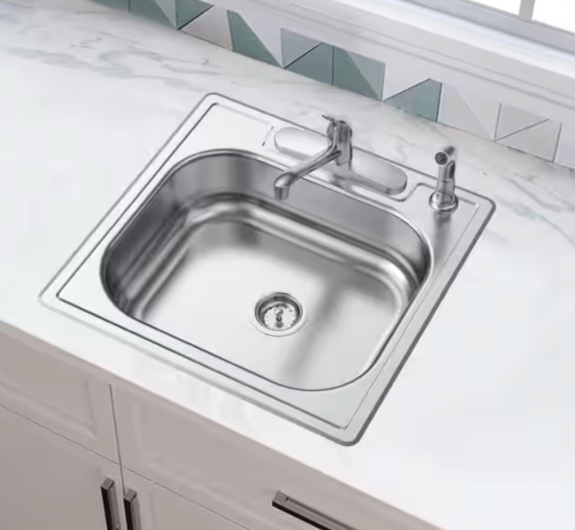Glacier Bay 25” Drop in Single Bowl 22 Gauge SS Kitchen Sink with Faucet & Sprayer